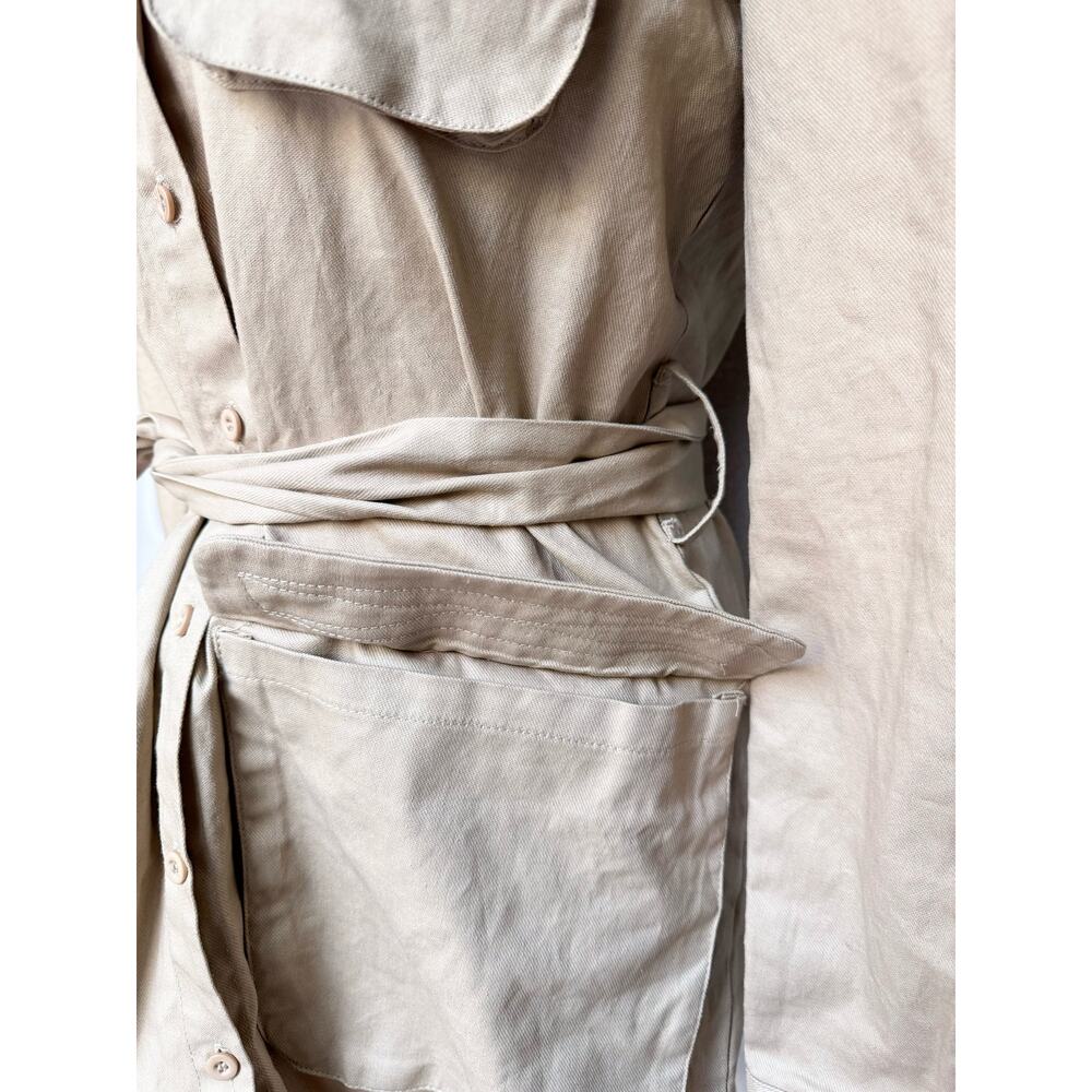 NWT Pretty Little Thing Fawn Khaki Utility Tie Waist Shirt Dress Women's Small - Picture 8 of 13